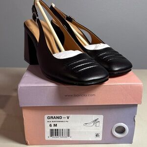 LisaVicky Grand-V Black Slingback Heels